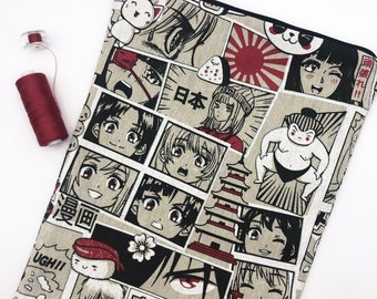 Pochette à livre/manga zippée - Manga rouge (format au choix)