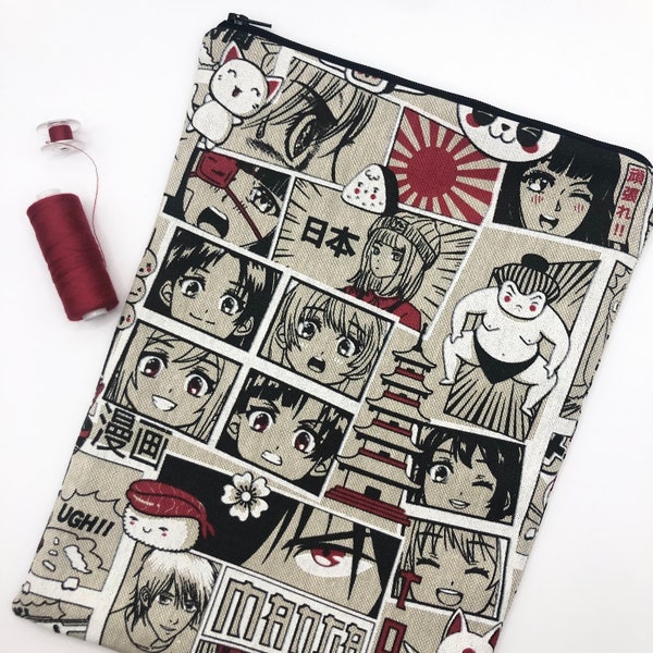 Pochette à livre/manga zippée - Manga rouge (format au choix)
