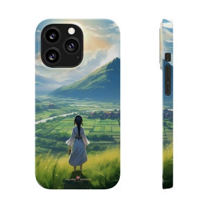Anime Girl iPhone 11,12,13,14 pro max Case: Scenic Grass rice Plains and mountain village, Anime Style