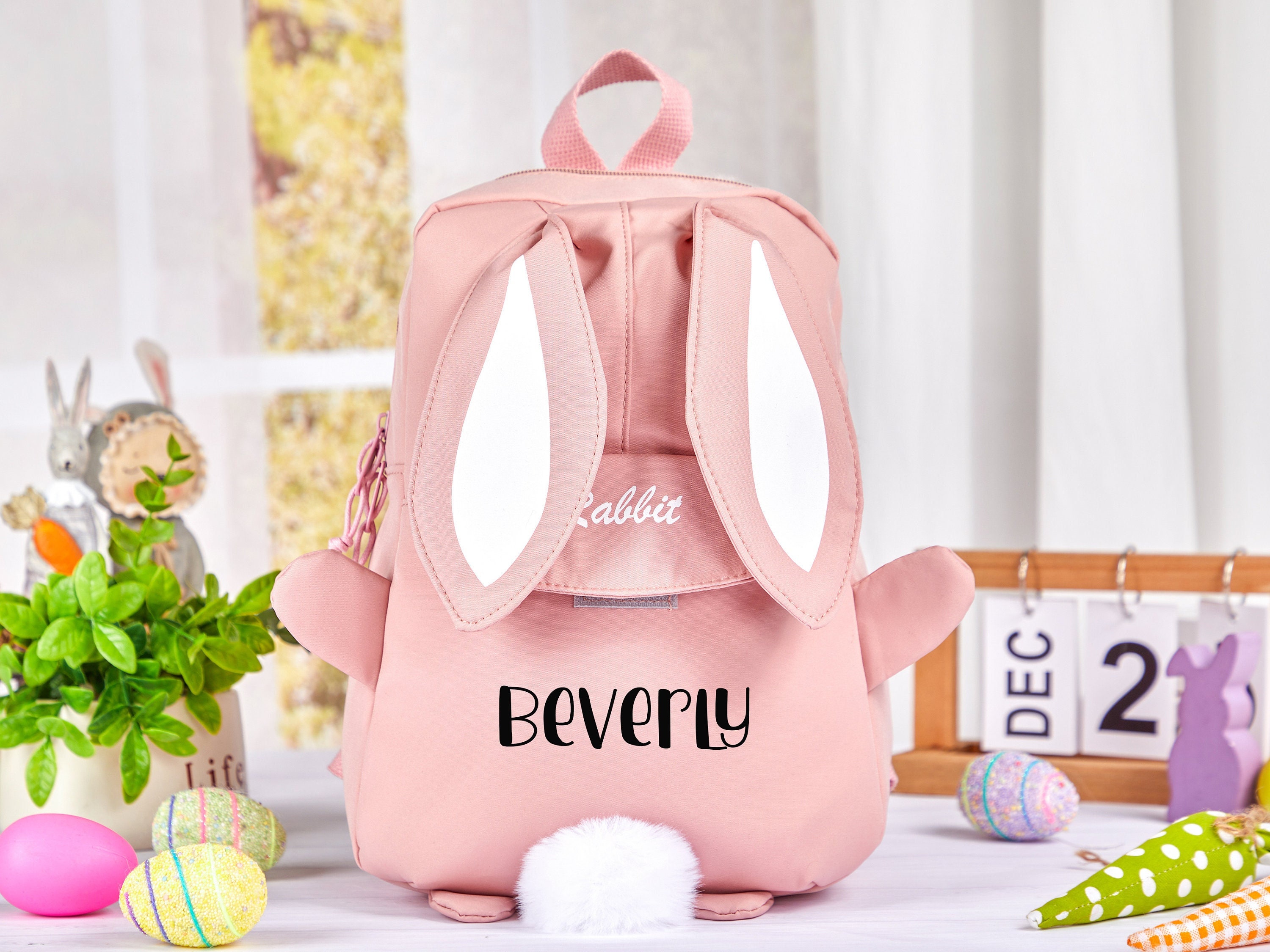 Baby Bunny Backpack - Personalized Book Bag for Girls in Pink and