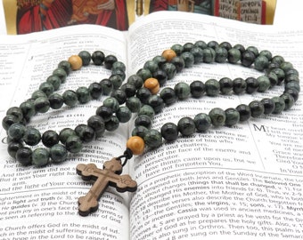 Orthodox Prayer Rope, 8mm Jasper Gemstone Beads, Walnut Cross, Olive Wood beads, Chotki, Komboskini, Rosary, Available in 33/50/100/150 bead
