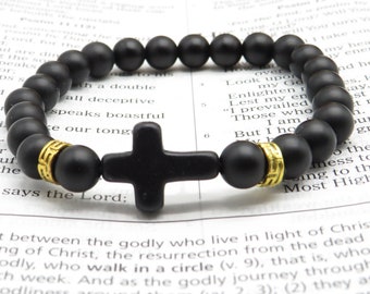 Onyx Beaded Cross Bracelet: Prayer Rosary (8mm)