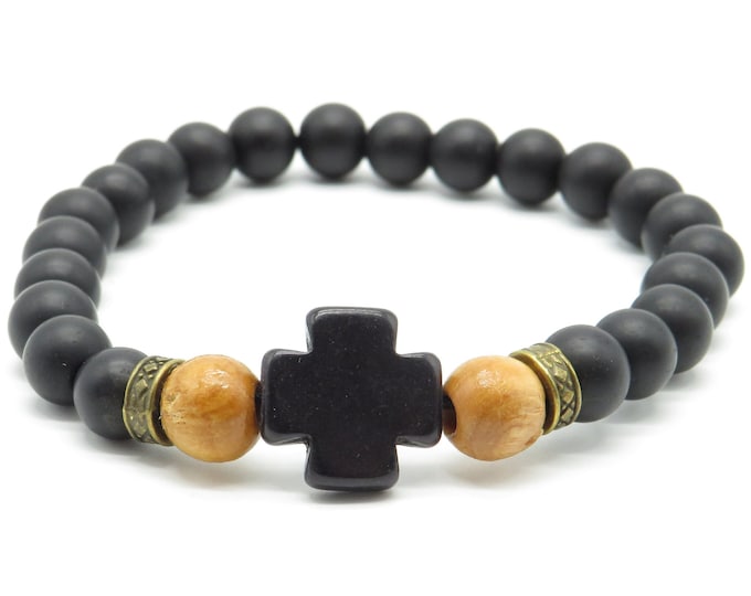 Featured listing image: Onyx Gemstone Cross Bracelet: Christian Prayer Beads