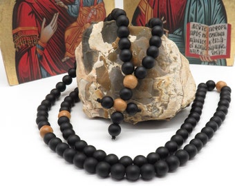 Onyx Prayer Rope: Olivewood Spacers, Orthodox Rosary
