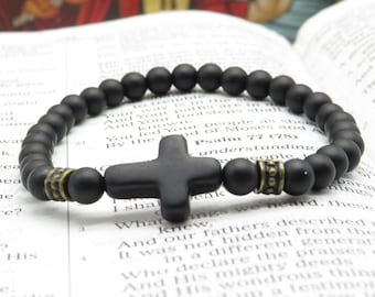 Onyx Gemstone Cross Bracelet