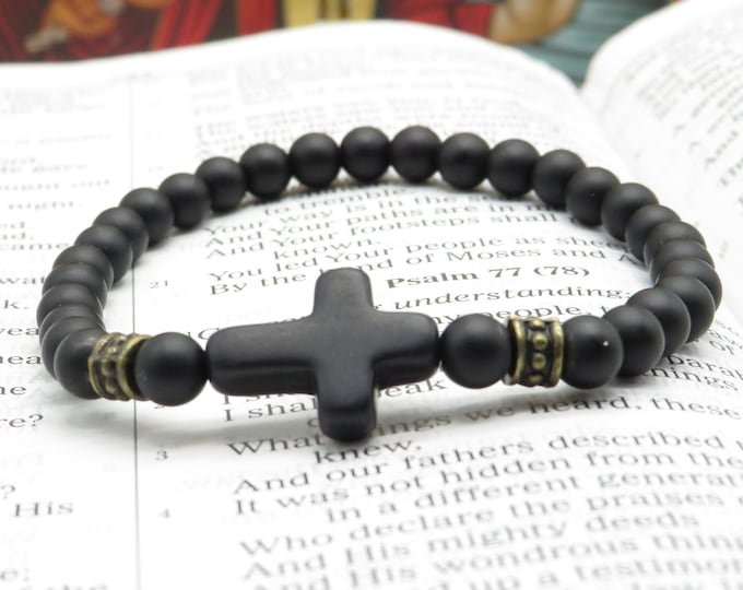 Featured listing image: Chotki, Komboskini, prayer bracelet, onyx gemstone beads, Stone Cross bracelet, Christian Bracelet, Unisex Bracelet, Rosary Bracelet