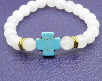 White Jade Prayer Bracelet: Turquoise Cross Rosary, Orthodox Christian