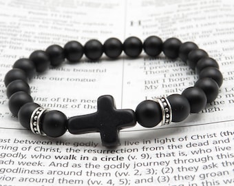 Onyx Beaded Cross Bracelet: Eastern Orthodox Prayer Beads