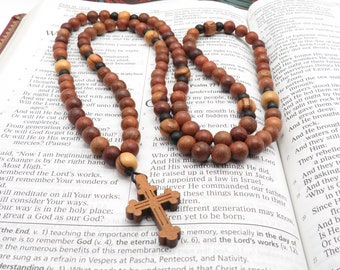 Rosary, Orthodox prayer rope, Komboskini, Chotki, rosewood beads, Byzantine wooden cross.