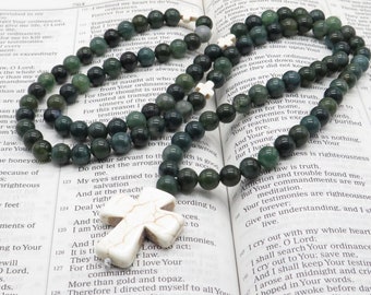 Handcrafted Green Moss Agate Orthodox Prayer Rope with Byzantine Cross