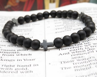 33 bead Chotki, Komboskini, Prayer Bracelet, 6mm Onyx Gemstone,Hematite Crosses, Rosary Bracelet, Greek Bracelet, Black Bracelet,