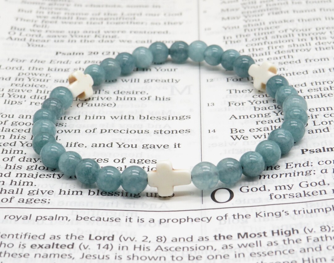 Aquamarine beads white gold Hope Cross bracelet