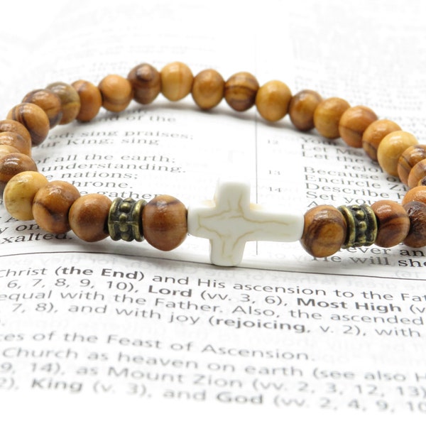 Jurusalem olivewood prayer bracelet, Komboskini, Chotki, turquoise stone cross
