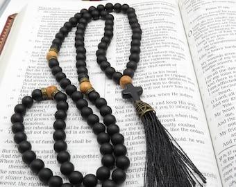 Orthodox Prayer Rope, Chotki, Komboskini, Rosary, 8mm Onyx Gemstone Beads, Jurusalem Olive Wood, Eastern Orthodox 33/50/100/150 Bead lengths