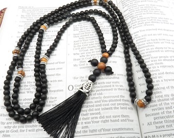 Onyx & Olive Wood Prayer Rope: Orthodox Rosary with Stone Cross