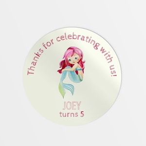 Personalised mermaid stickers, lolly bag stickers, party favour stickers, under the sea theme, mermaid theme