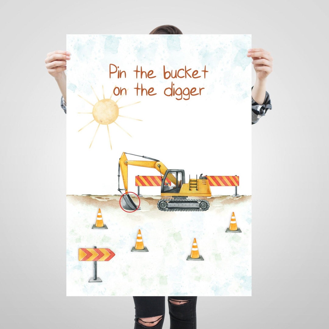 Pin the Bucket on the Digger Party Game, Kids Party Games, Digger Game