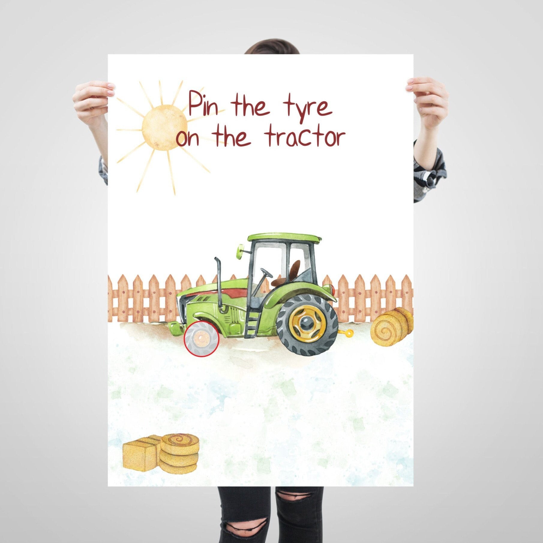 Pin the Tyre on the Tractor Party Game, Kids Party Games, Tractor Game
