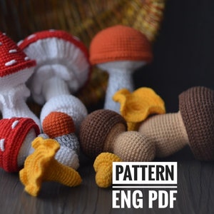 Mushroom Set, English Crochet Pattern PDF