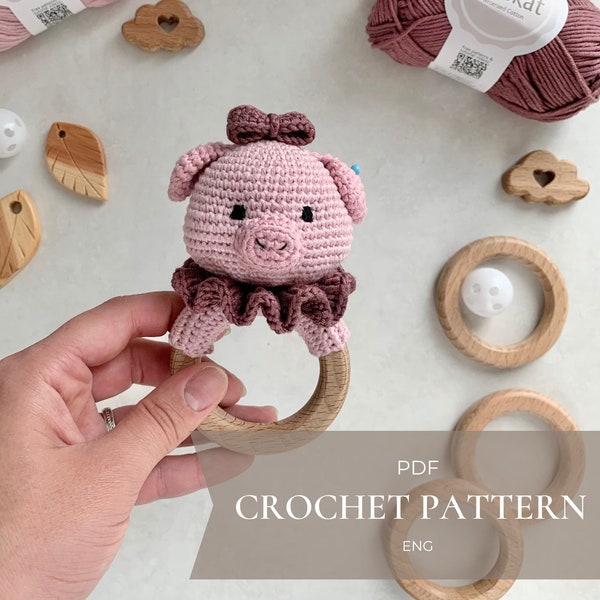 Pig crochet rattle baby toy pattern PDF