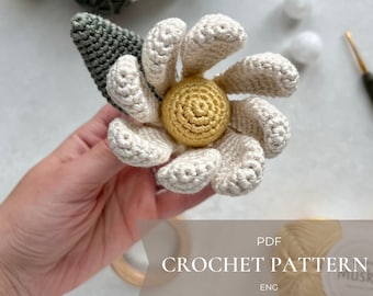 Flower crochet rattle baby toy pattern PDF