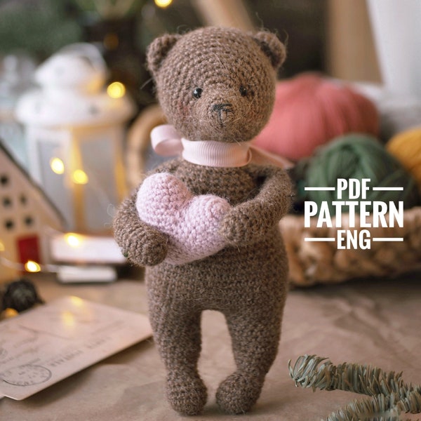 Teddy Bear Crochet Pattern, Bear with heart Amigurumi, St. Valentine Bear crochet tutorial