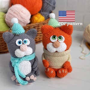 English crochet pattern keychain cats