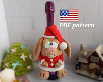 Engelskt virkmönster Champagneflaskskydd Crazy Rabbit
