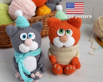 English crochet pattern keychain cats