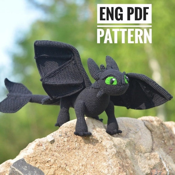 Black dragon crochet pattern, amigurumi dragon, fantasy toy dragon, pdf  pattern on English