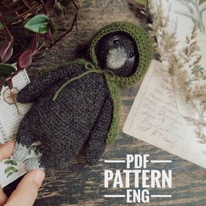 PATTERN Amigurumi Raven , Crochet Crow in hood, English PDF pattern