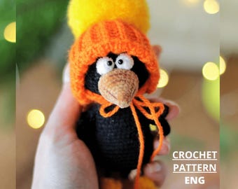 Crochet Pattern Crow PDF ENG Halloween Decor Blackbird Stuffed Animal Amigurumi raven crocheted