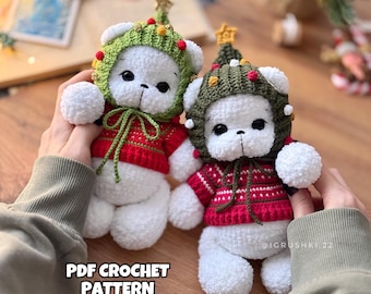 Crochet bear pattern PDF in Eng, amigurumi bear, crochet animals pattern, Christmas crochet polar bear, Christmas crochet pattern