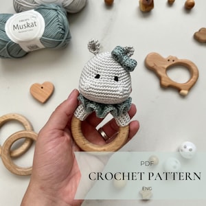 Hippo crochet rattle baby toy pattern PDF