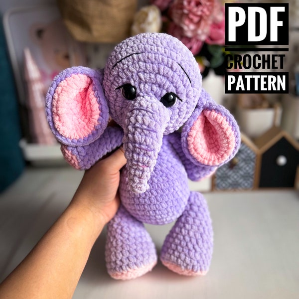 Elephant crochet pattern, crochet toy pattern