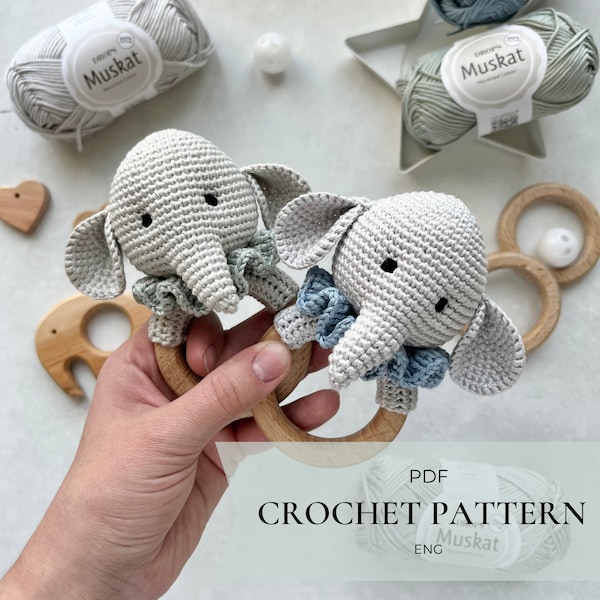 Elephant crochet rattle baby toy pattern PDF