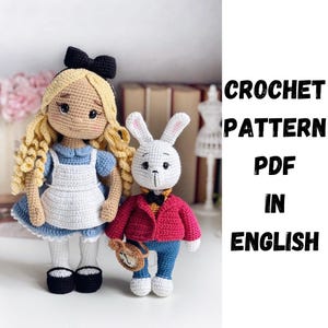 PDF Crochet Pattern for a Doll and a White Rabbit ENG Amigurumi doll Amigurumi pattern