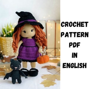 Crochet pattern a cute little witch. The witch amigurumi. Cute pumpkin for Halloween. Halloween Pattern. The amigurumi doll