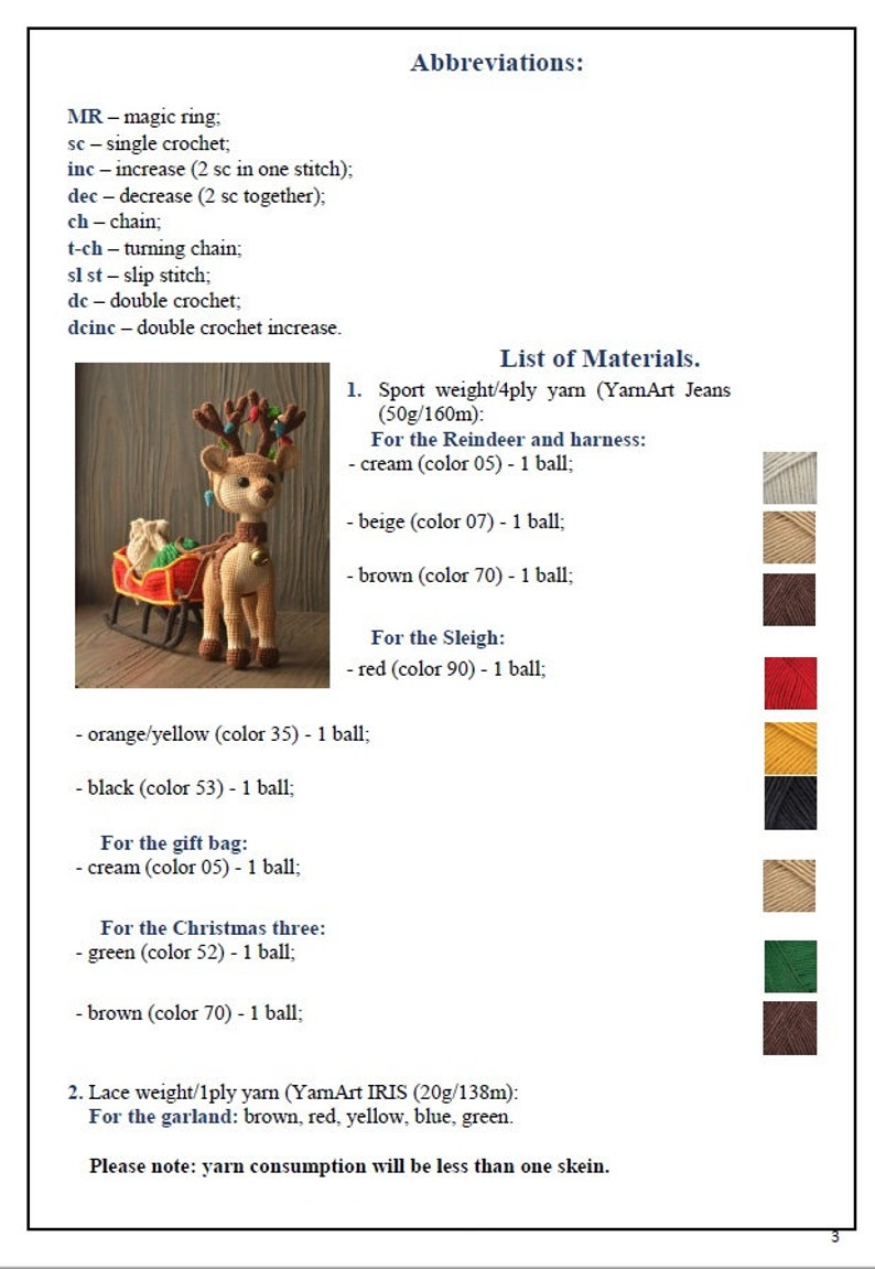 Set Christmas toys: Reindeer with a sleigh a bag for gifts and Christmas tree, PDF English Español pattern, Christmas décor image 9