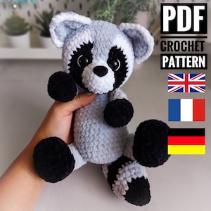 Raccoon crochet pattern, amigurumi crochet tutorial, forest animal pdf, häkelanleitung pattern on English, French, German zdjęcie 1