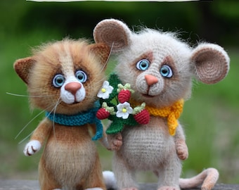 Crochet patterns 2 in 1 - toys Cat and Mouse. PDF Amigurumi patterns in English.