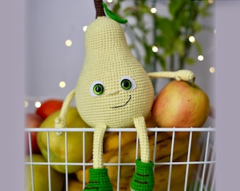 Crochet pattern toy the perky Pear. PDF amigurumi pattern in English.