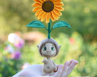 Crochet pattern doll the Sunflower child. PDF amigurumi pattern in English.