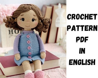 Crochet pattern sweet and beautiful doll in the outfit. ENG PDF Amigurumi pattern