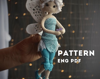 Modèle au crochet, Poupée fée du givre, jouet de collection, poupée amigurumi, anglais pdf