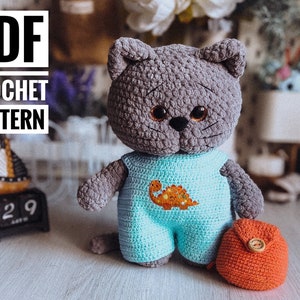 Plush cat  with clothes crochet pattern, amigurumi kitty pattern