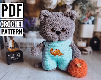 Plush cat  with clothes crochet pattern, amigurumi kitty pattern