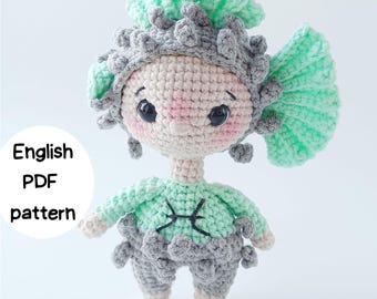ENG Crochet Pisces Pattern & Bonus Coloring Page, Zodiac Doll Amigurumi Guide, Astrology Toy Tutorial, PDF Download, Birthday gift