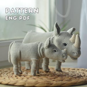 Wzór szydełkowy 2 w 1 amigurumi rodzina nosorożców Duże i małe nosorożce PDF ENG