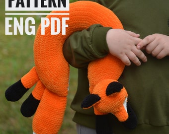 Crochet neck travel pillow, Travel pillow in the shape of a fox, crochet pattern. English pdf